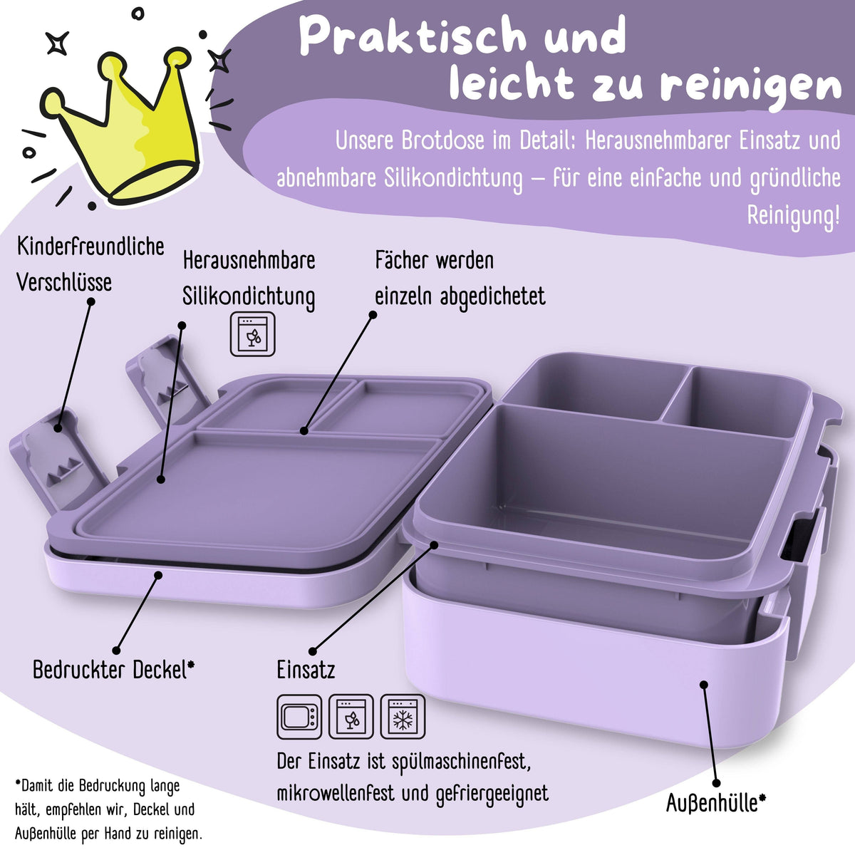 BEARFOOT Brotdose mit Fächern - Einhorn lila, 650 ml - Siliblu Boutique & Atelier