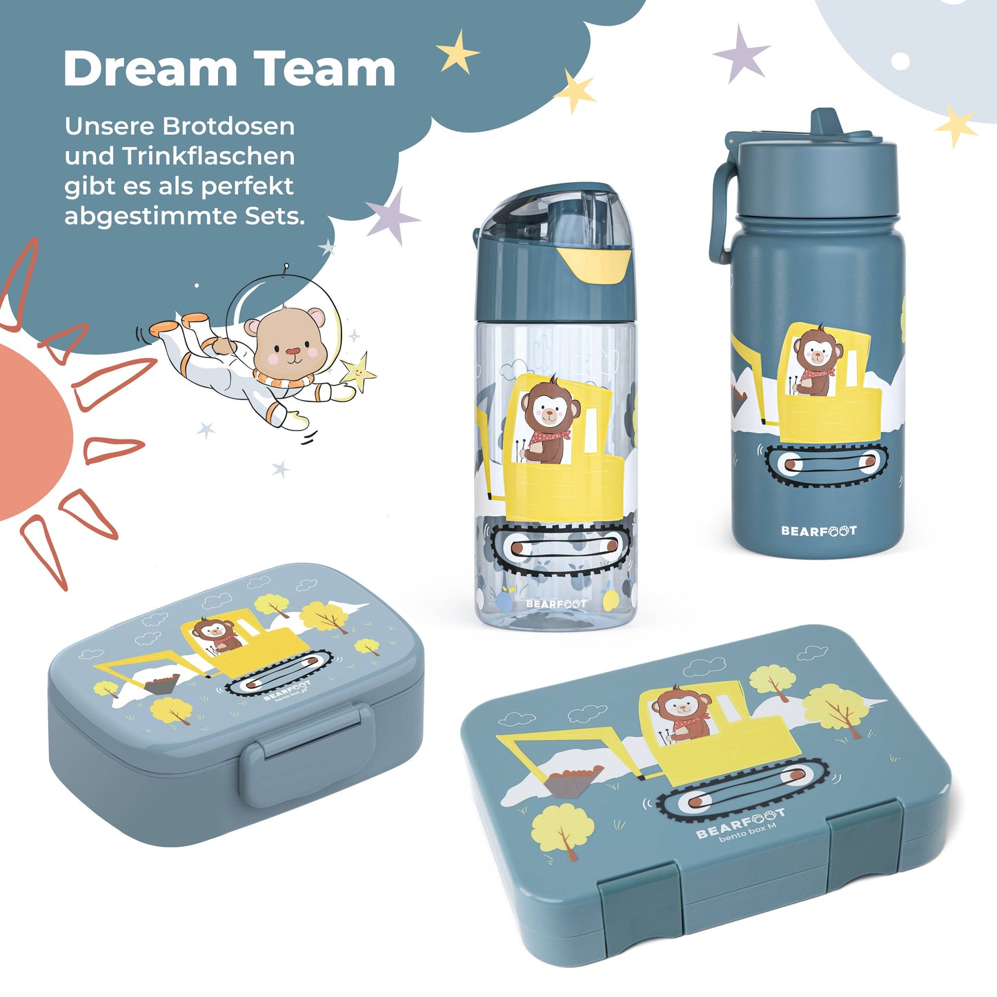 BEARFOOT Kinder Thermo Trinkflasche Edelstahl - Bagger, 400 ml - Siliblu Boutique & Atelier