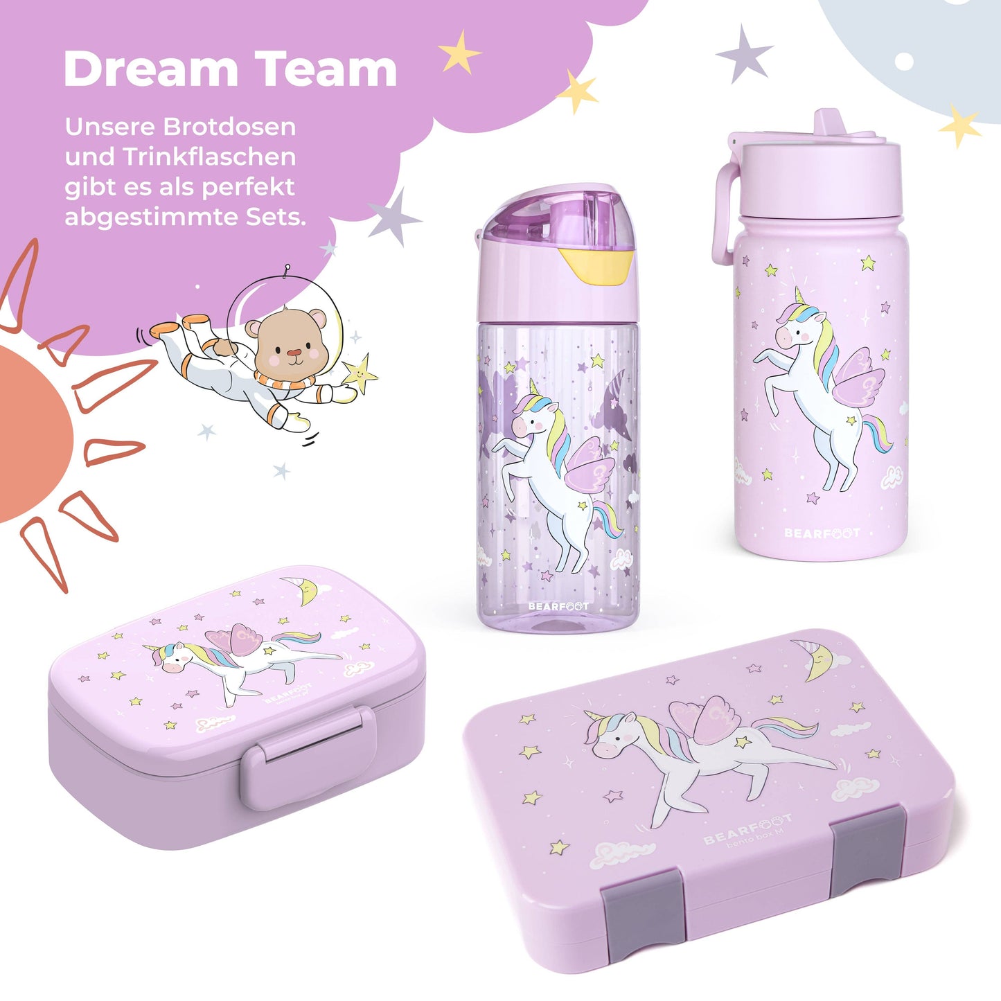 BEARFOOT Kinder Thermo Trinkflasche Edelstahl - Einhorn lila, 400 ml - Siliblu Boutique & Atelier