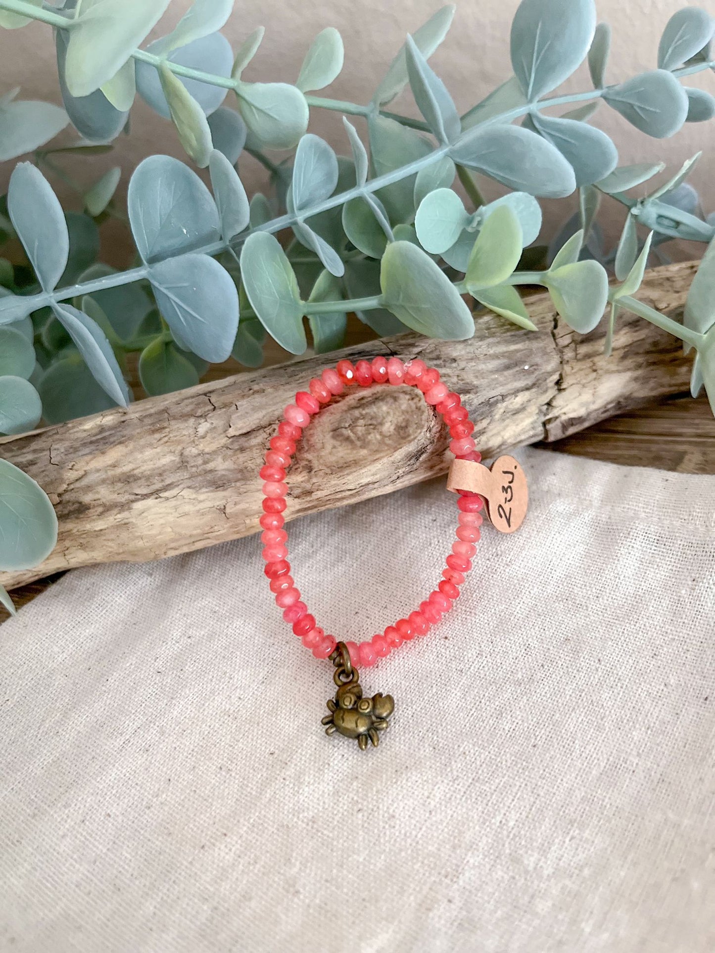 "Kids" Glasstein-Armband Coral mit Krebsanhänger 2-3 Jahre - Siliblu Boutique & Atelier