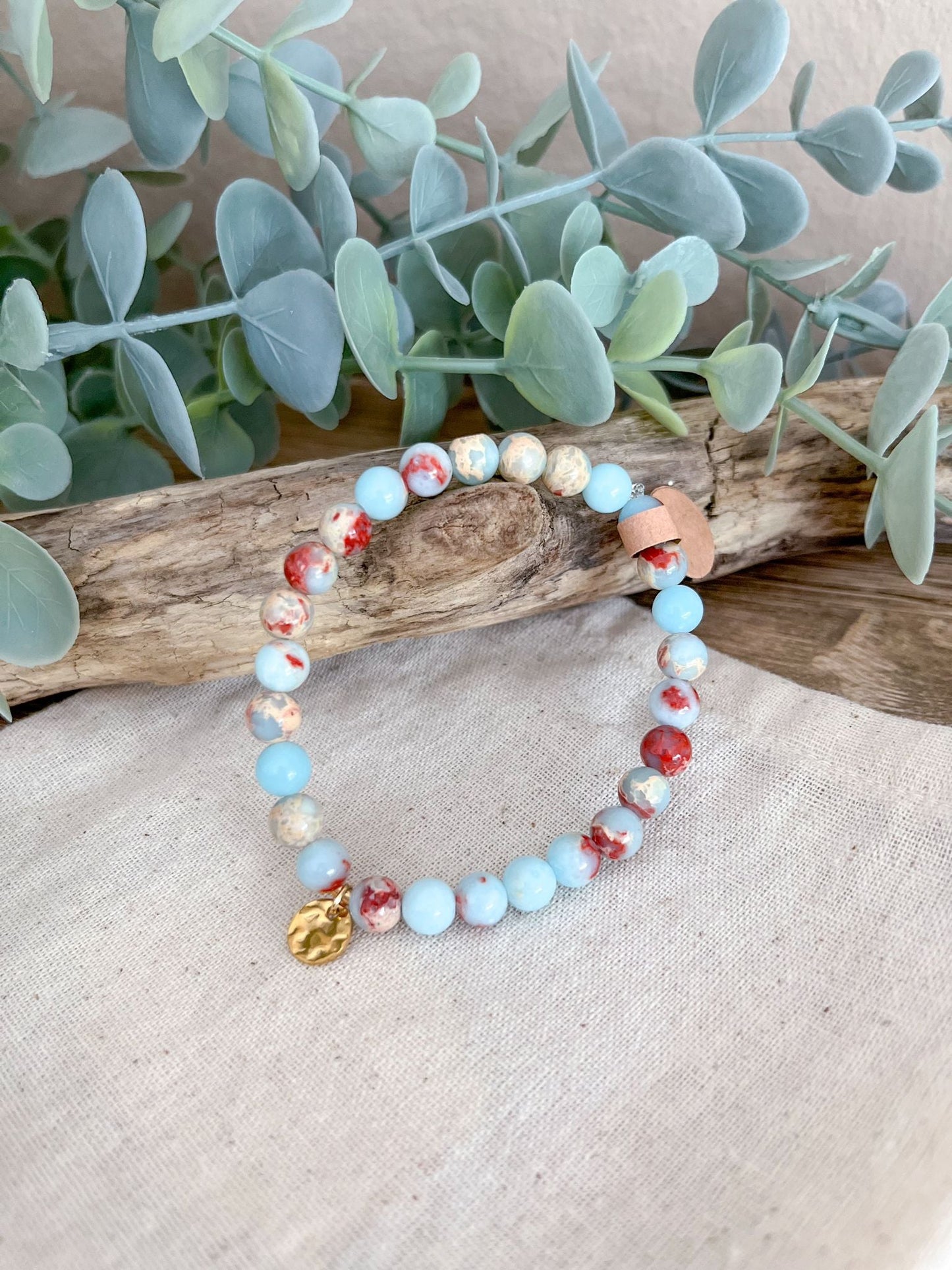 Naturstein-Armband Hellblau- Rost Meliert mit Anhänger - Siliblu Boutique & Atelier