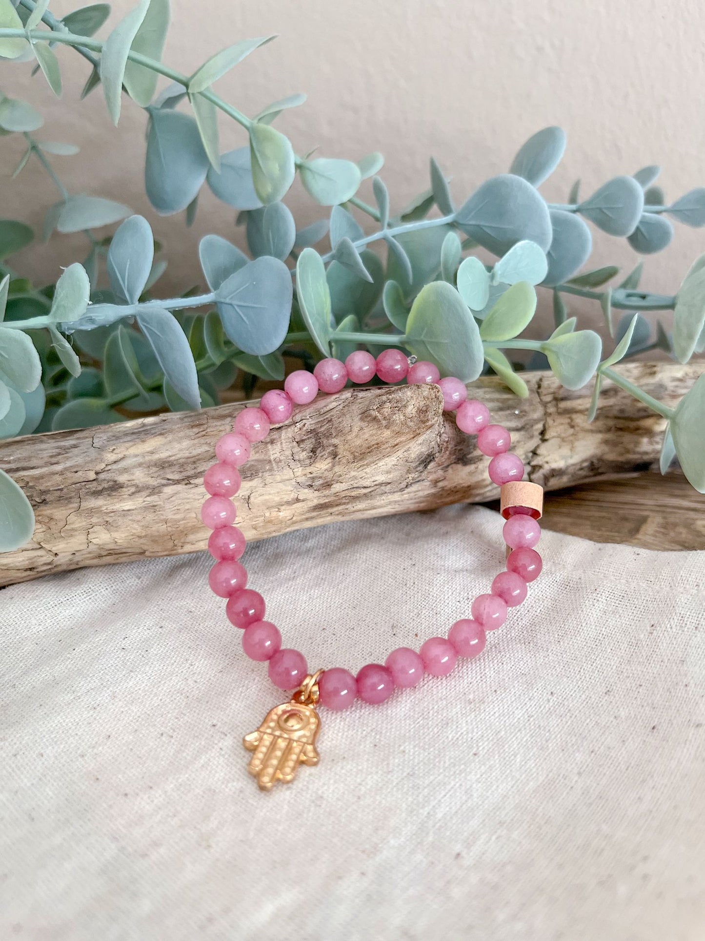 Naturstein-Armband Rosa mit Handanhänger - Siliblu Boutique & Atelier