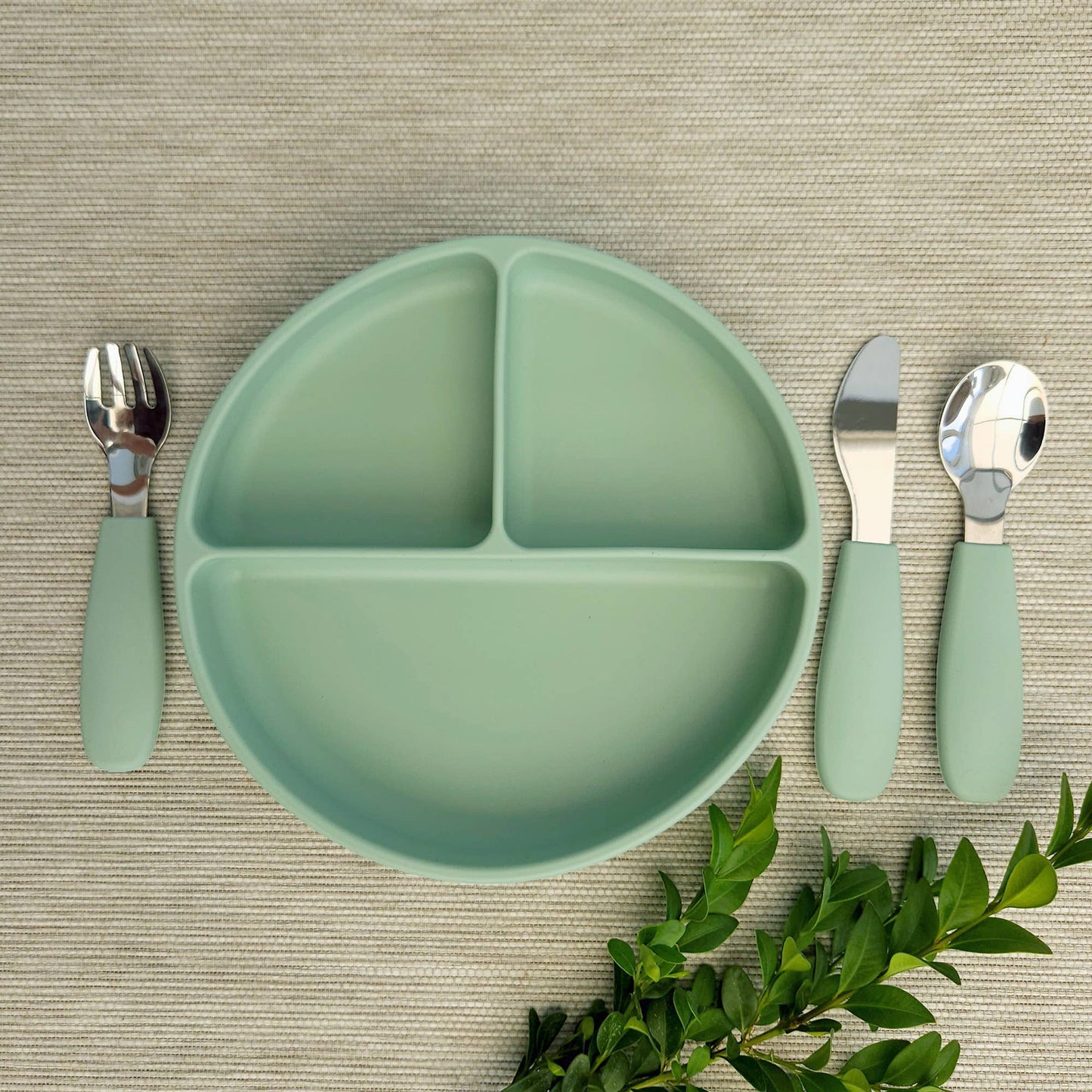 Summerville organic Kinderbesteck Silikonstahl - Cameo Green - Siliblu Boutique & Atelier