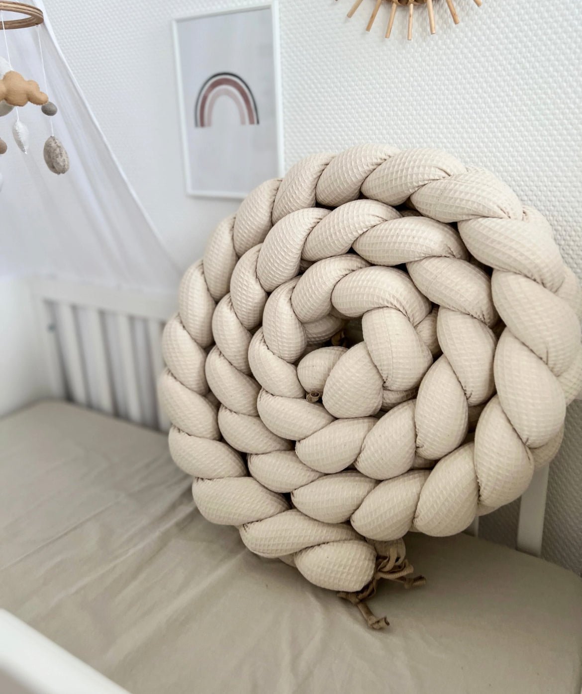 Bettschlange Classic aus Waffelpique, geflochten "Creme" 150cm - Siliblu Boutique & Atelier