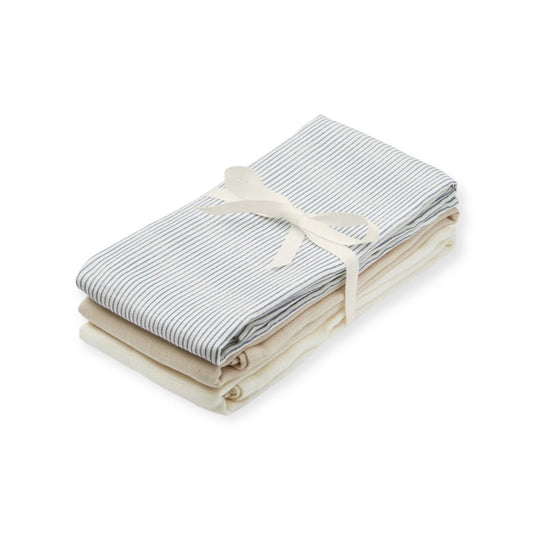 Cam Cam Copenhagen Musselinmulltuch 3er- Set "Classic Stripes Blue/ Praline/ Creme White" - Siliblu Boutique & Atelier