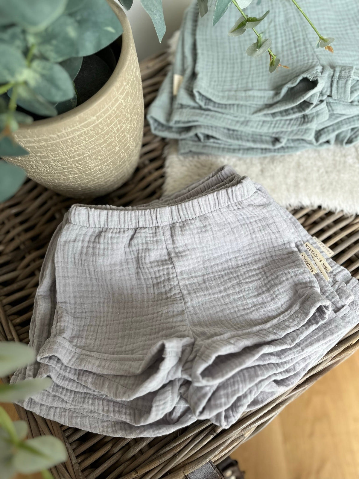 FRICKZACK Musselinshorts "Grau & Mint" - Siliblu Boutique & Atelier