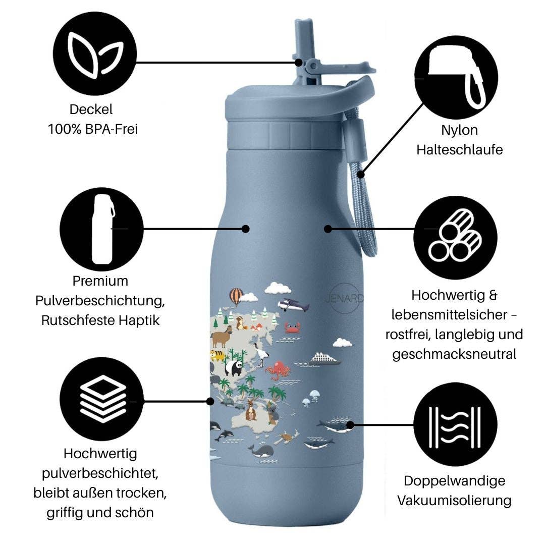 JENARD® Trinkflasche Edelstahl – Weltkarte