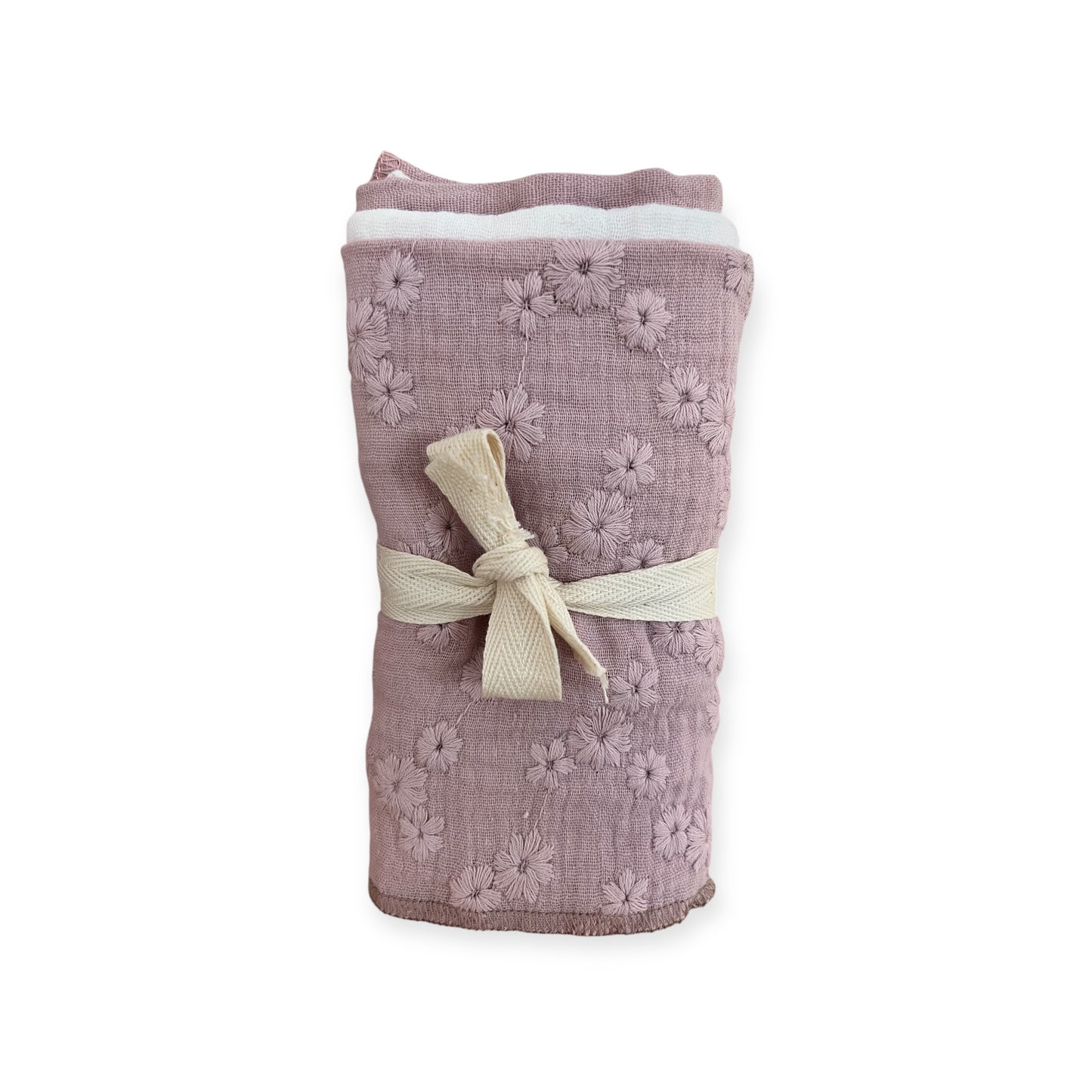 PETITE EvelinaApparel Musselinnuschi 3-Set - Stickblumen Rosa