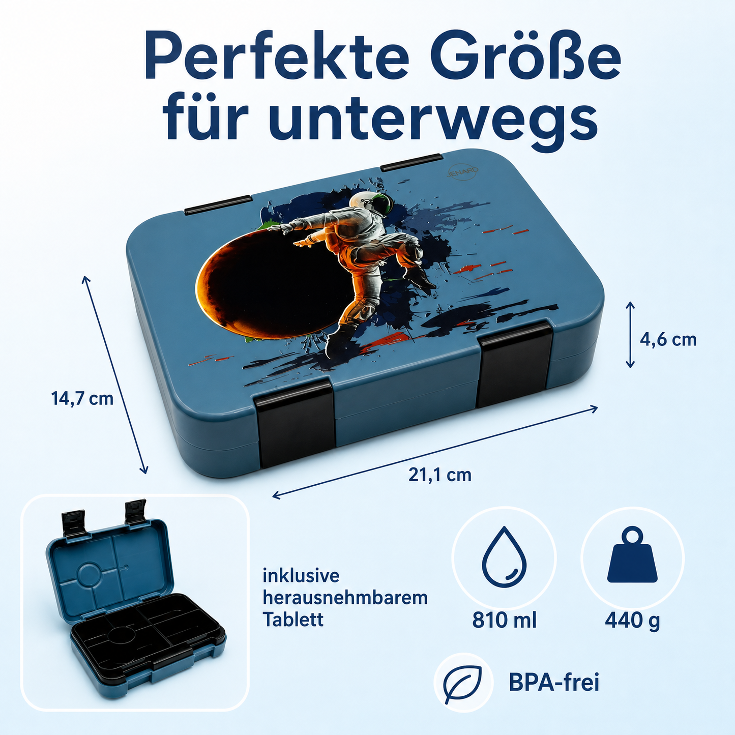 JENARD Brotdose mit Fächern – Astronaut Blau