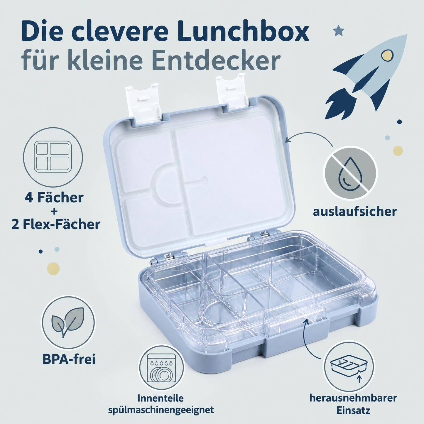 JENARD Brotdose  mit Fächern – Weltraum Hellblau
