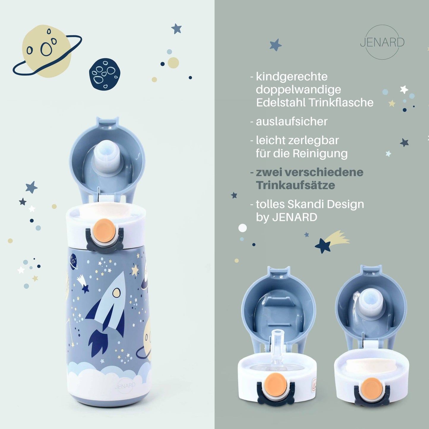 JENARD Trinkflasche Edelstahl - Weltall