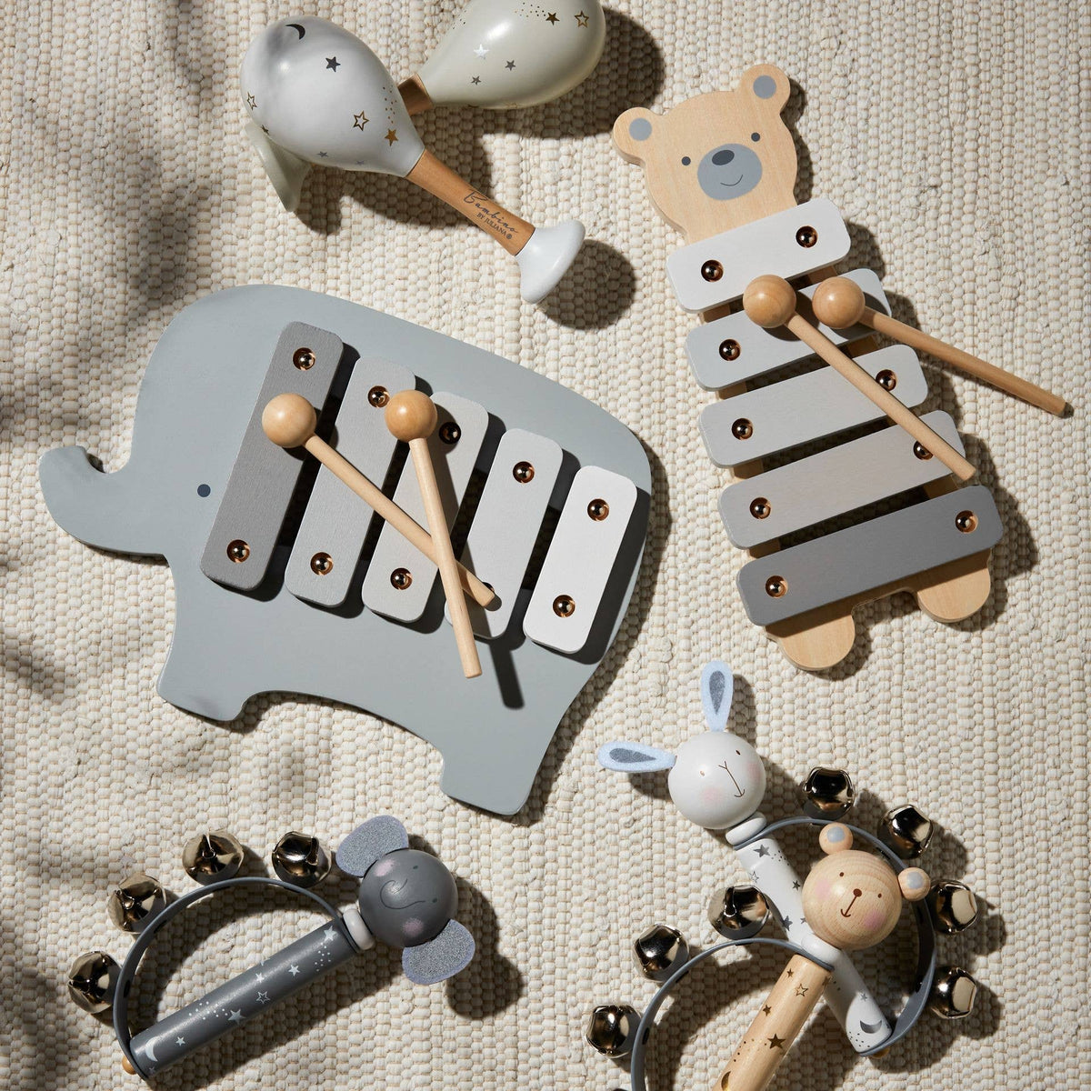 Bambino Maracas-Set Sterne, Weiss - Grau - Siliblu Boutique & Atelier