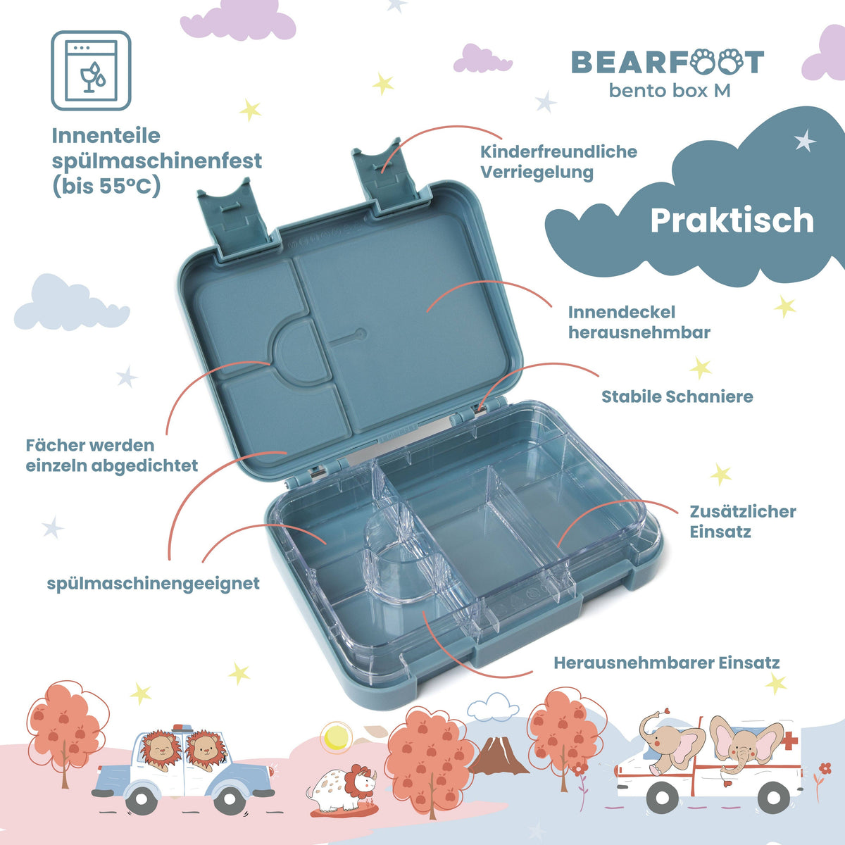 BEARFOOT Brotdose mit Fächern - Bagger, 950ml - Siliblu Boutique &amp; Atelier