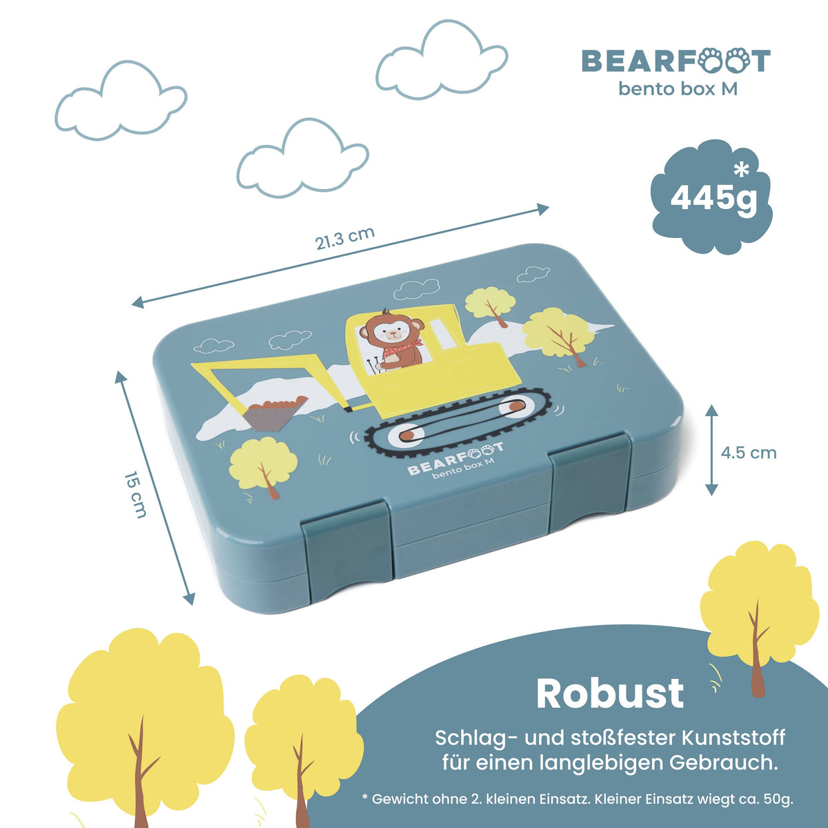 BEARFOOT Brotdose mit Fächern - Bagger, 950ml - Siliblu Boutique &amp; Atelier