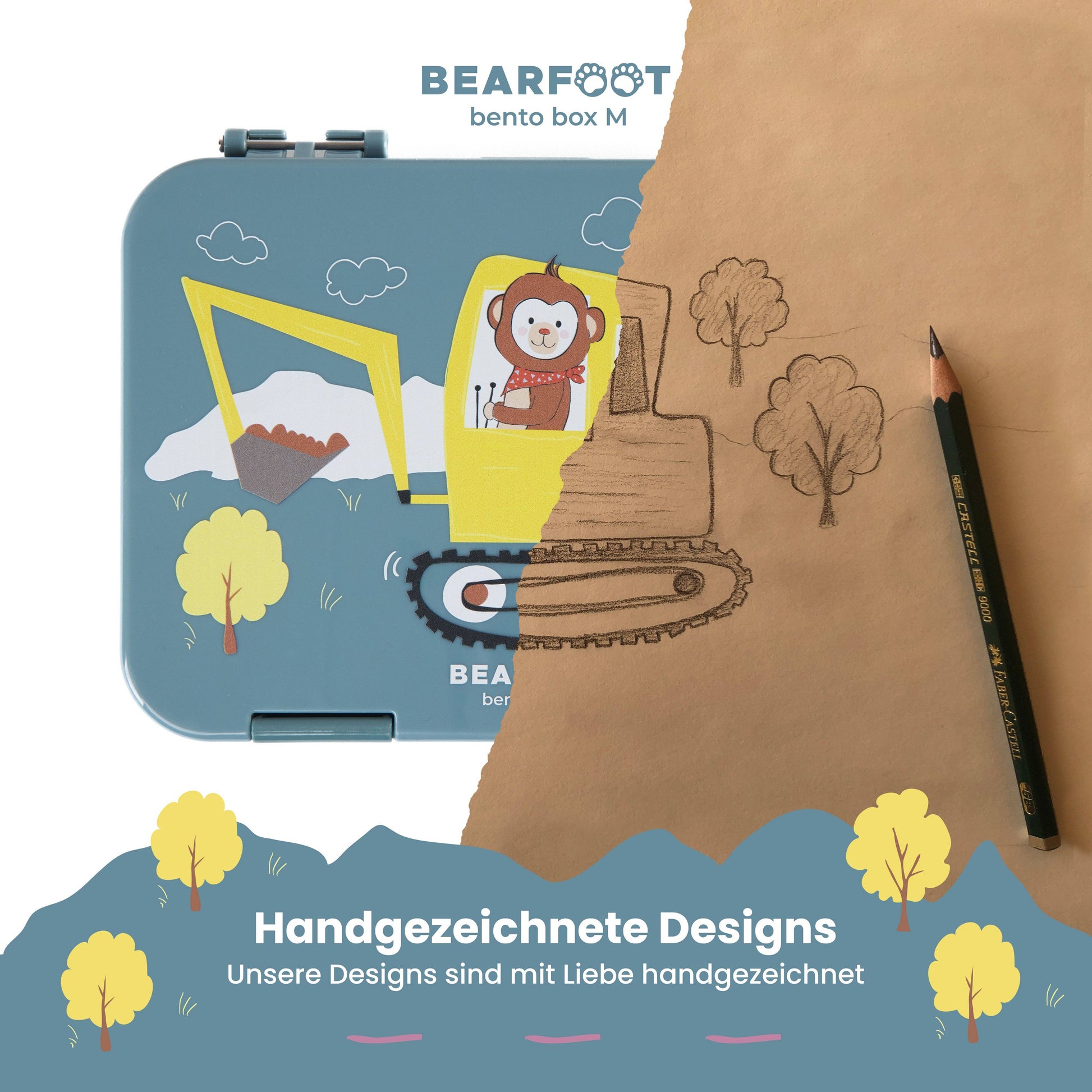 BEARFOOT Brotdose mit Fächern - Bagger, 950ml - Siliblu Boutique & Atelier