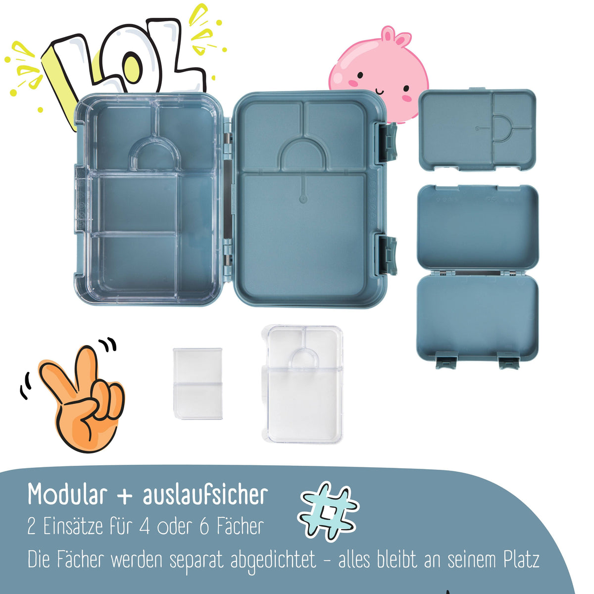 BEARFOOT Brotdose mit Fächern - Blau, 950 ml - Siliblu Boutique &amp; Atelier