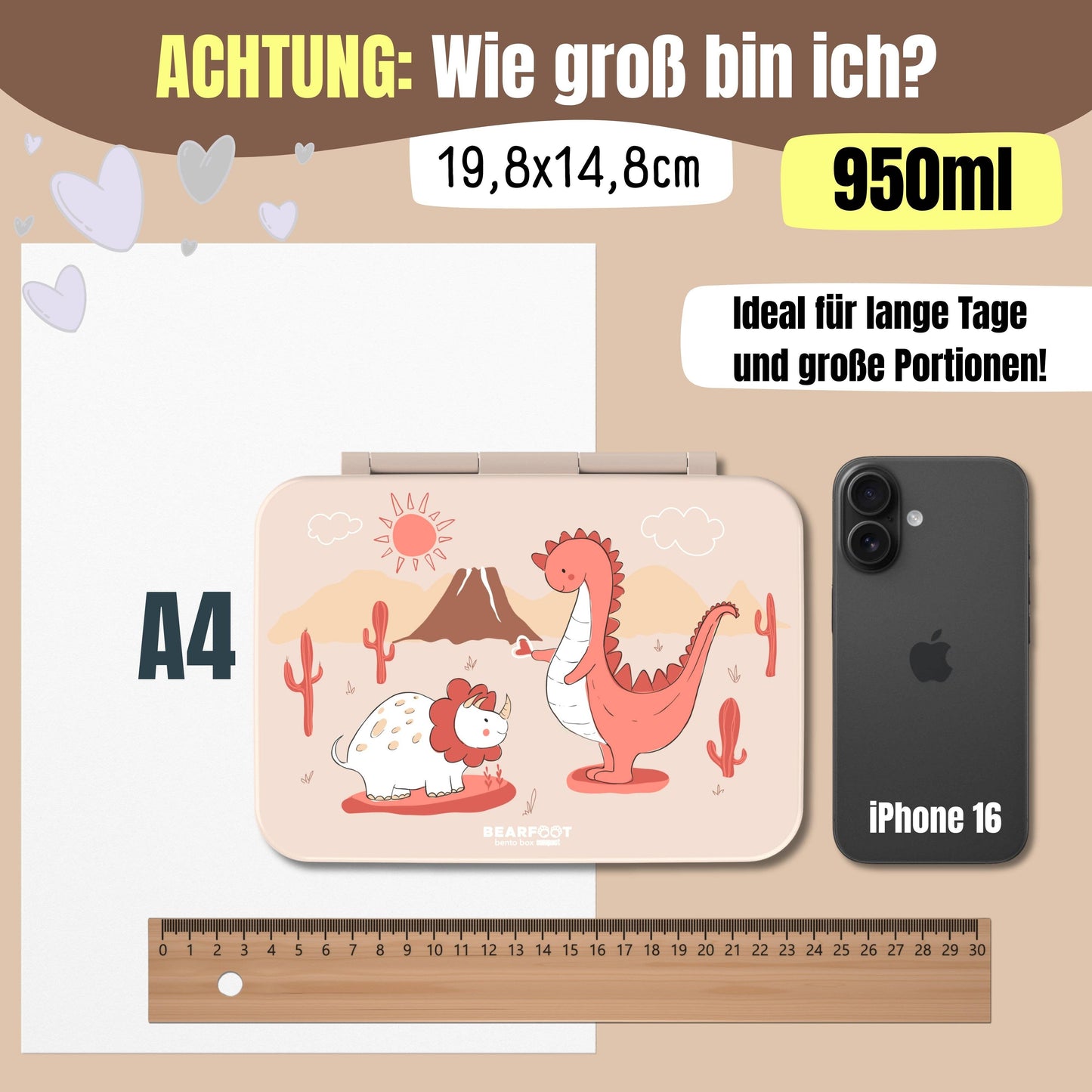 BEARFOOT Brotdose mit Fächern - Dino braun, 950 ml - Siliblu Boutique & Atelier