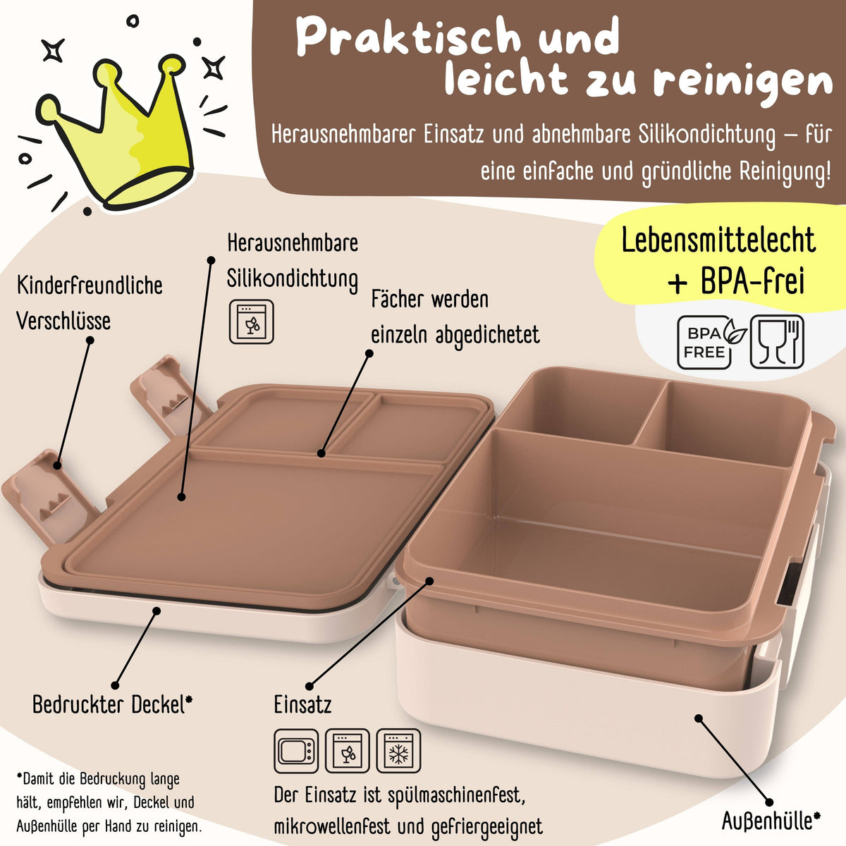 BEARFOOT Brotdose mit Fächern - Dino braun, 950 ml - Siliblu Boutique &amp; Atelier