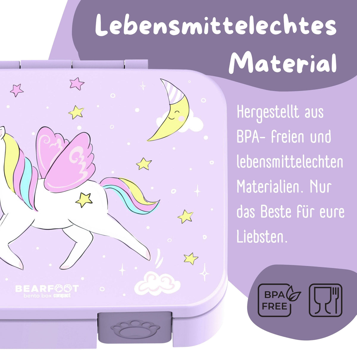 BEARFOOT Brotdose mit Fächern - Einhorn lila, 650 ml - Siliblu Boutique &amp; Atelier