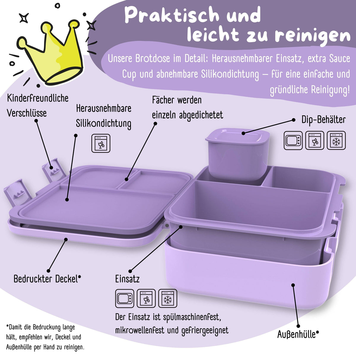 BEARFOOT Brotdose mit Fächern - Einhorn lila, 650 ml - Siliblu Boutique &amp; Atelier