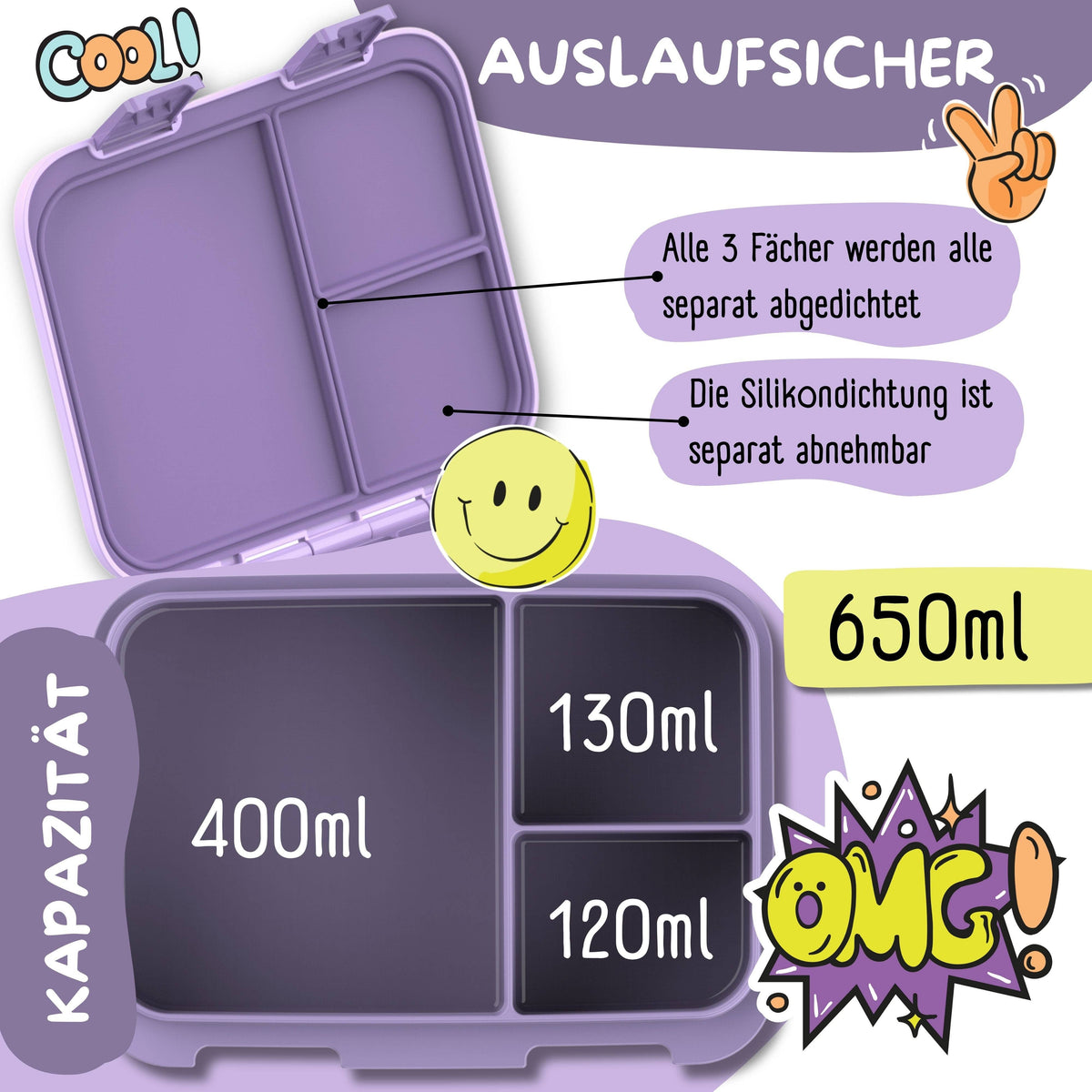 BEARFOOT Brotdose mit Fächern - lila, 650ml - Siliblu Boutique &amp; Atelier