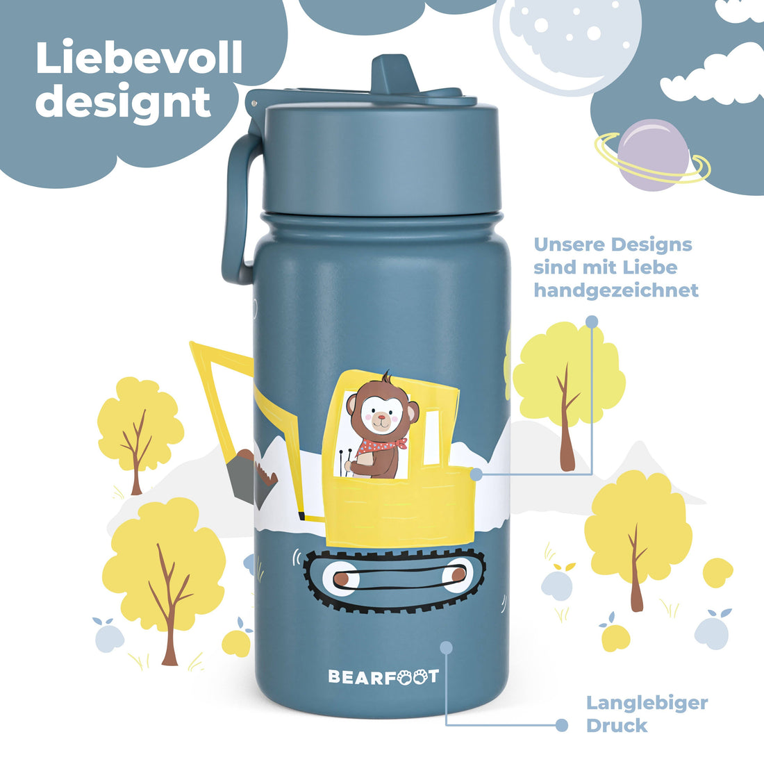 BEARFOOT Kinder Thermo Trinkflasche Edelstahl - Bagger, 400 ml - Siliblu Boutique &amp; Atelier