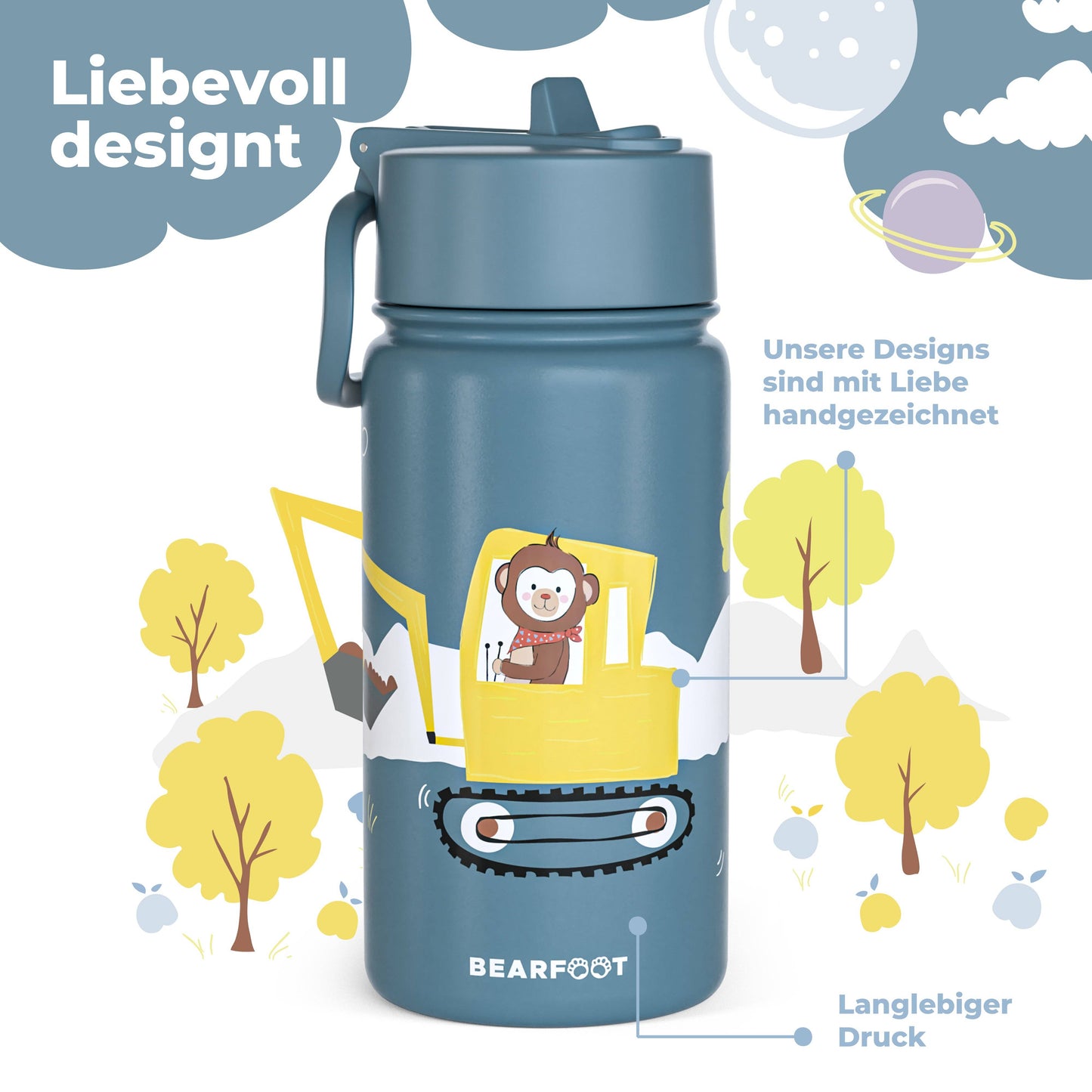 BEARFOOT Kinder Thermo Trinkflasche Edelstahl - Bagger, 400 ml - Siliblu Boutique & Atelier