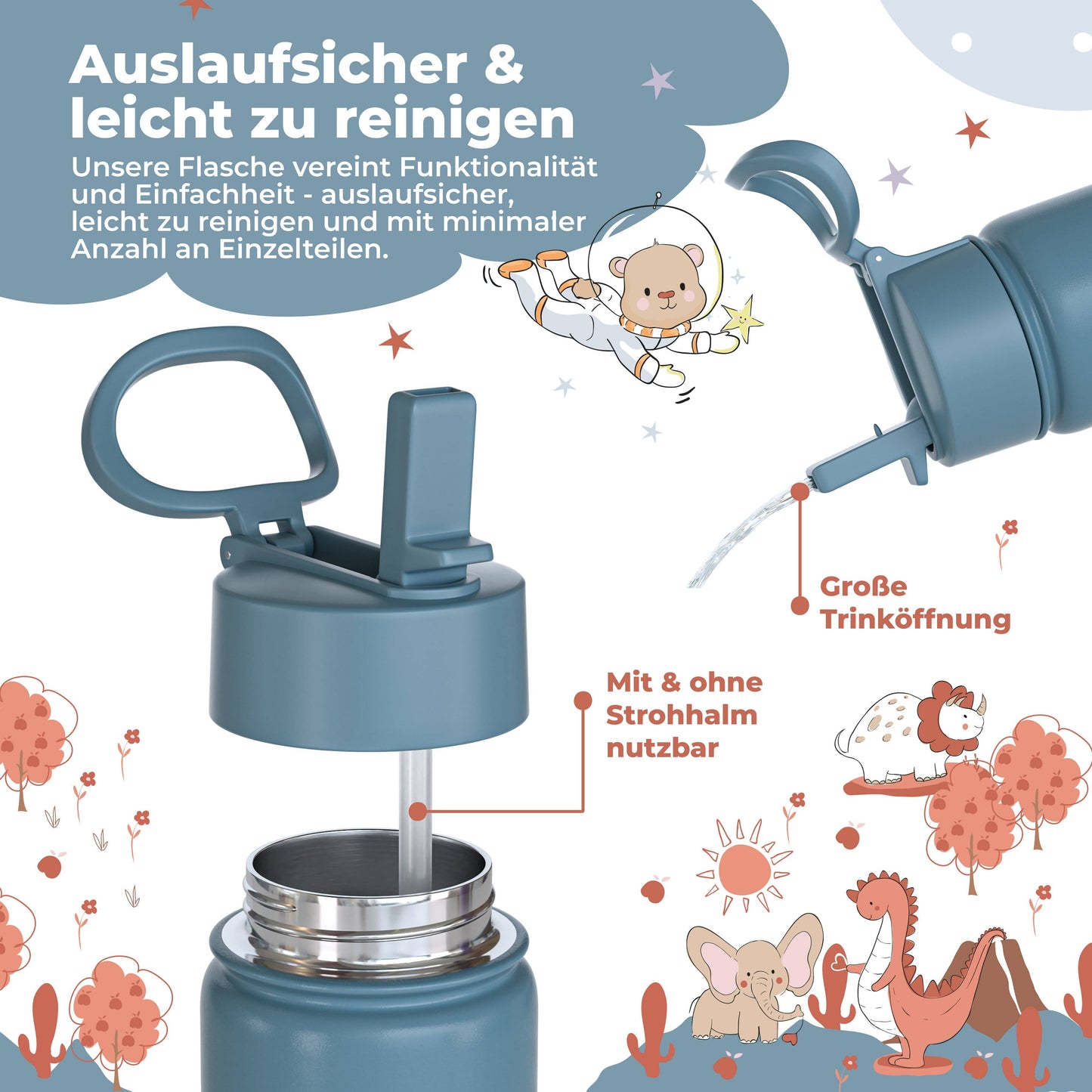BEARFOOT Kinder Thermo Trinkflasche Edelstahl - Bagger, 400 ml - Siliblu Boutique & Atelier