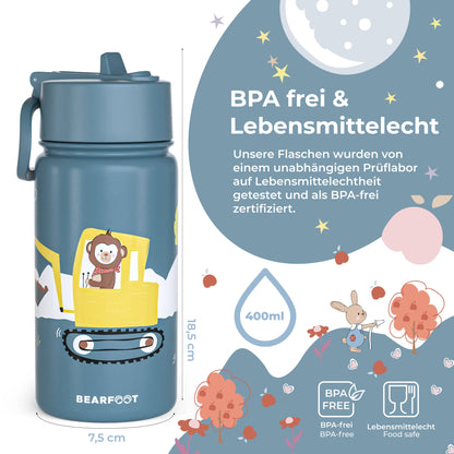 BEARFOOT Kinder Thermo Trinkflasche Edelstahl - Bagger, 400 ml - Siliblu Boutique &amp; Atelier