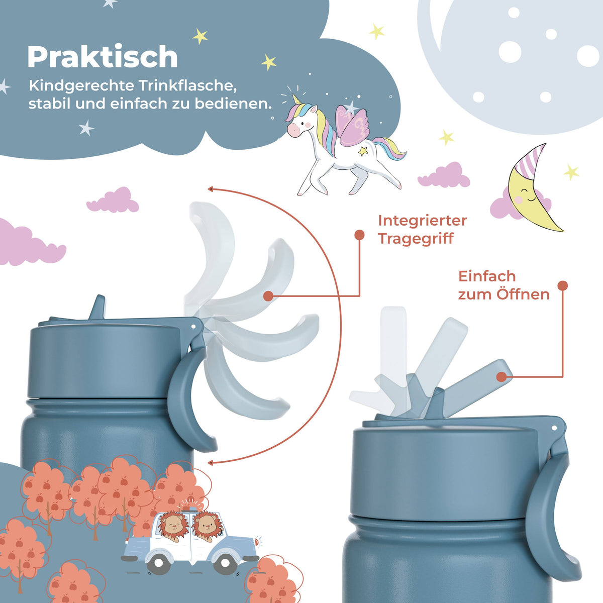BEARFOOT Kinder Thermo Trinkflasche Edelstahl - Bagger, 400 ml - Siliblu Boutique &amp; Atelier