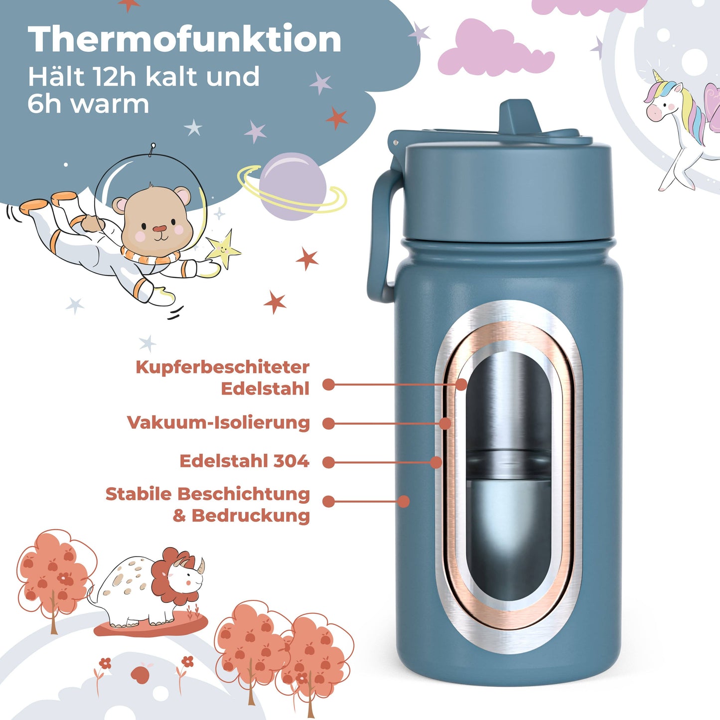 BEARFOOT Kinder Thermo Trinkflasche Edelstahl - Bagger, 400 ml - Siliblu Boutique & Atelier
