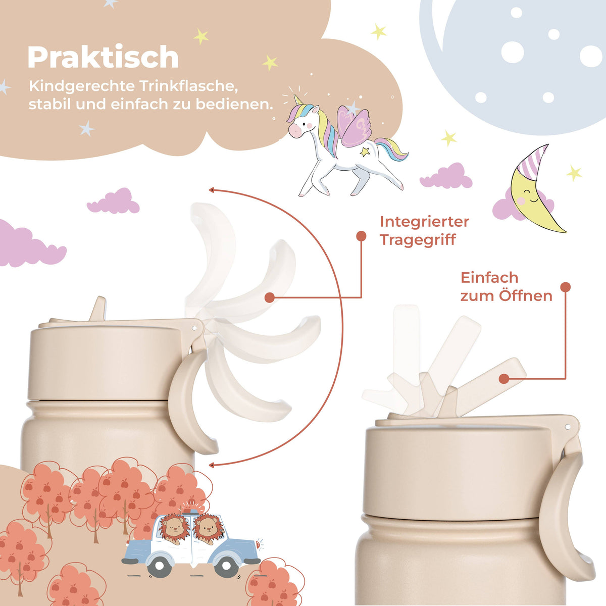 BEARFOOT Kinder Thermo Trinkflasche Edelstahl - Dinos braun, 400 ml - Siliblu Boutique &amp; Atelier