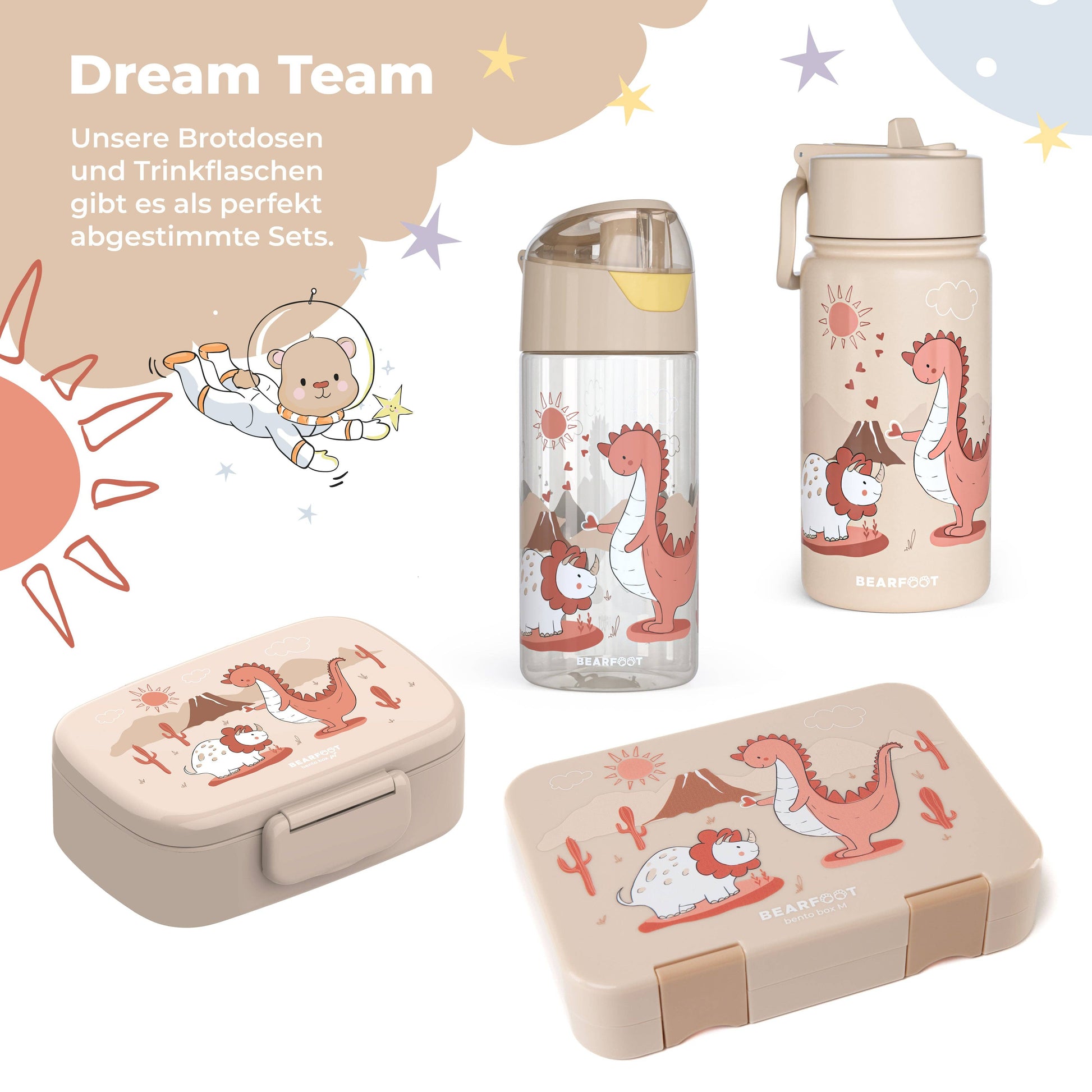 BEARFOOT Kinder Thermo Trinkflasche Edelstahl - Dinos braun, 400 ml - Siliblu Boutique & Atelier