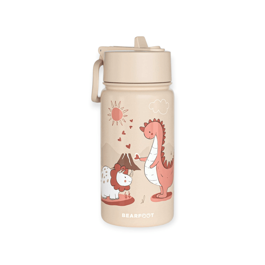 BEARFOOT Kinder Thermo Trinkflasche Edelstahl - Dinos braun, 400 ml - Siliblu Boutique & Atelier