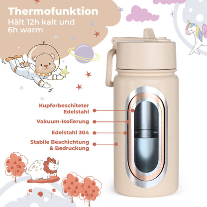BEARFOOT Kinder Thermo Trinkflasche Edelstahl - Dinos braun, 400 ml - Siliblu Boutique &amp; Atelier