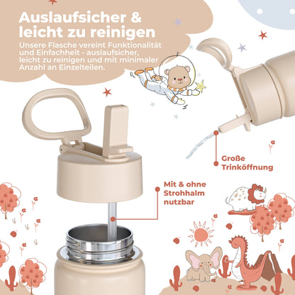 BEARFOOT Kinder Thermo Trinkflasche Edelstahl - Dinos braun, 400 ml - Siliblu Boutique &amp; Atelier