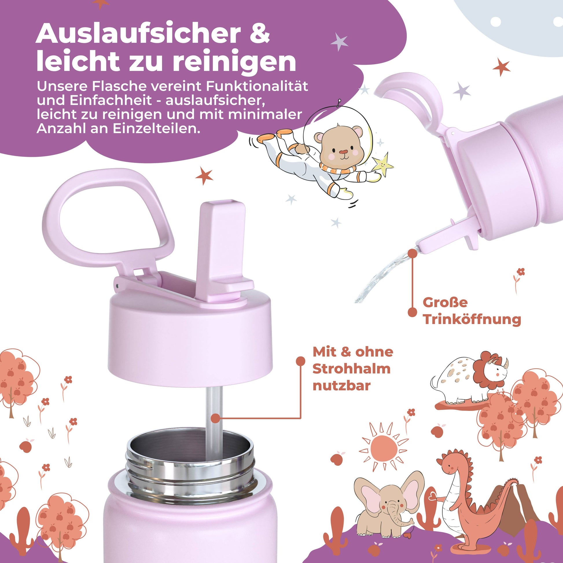 BEARFOOT Kinder Thermo Trinkflasche Edelstahl - Einhorn lila, 400 ml - Siliblu Boutique & Atelier