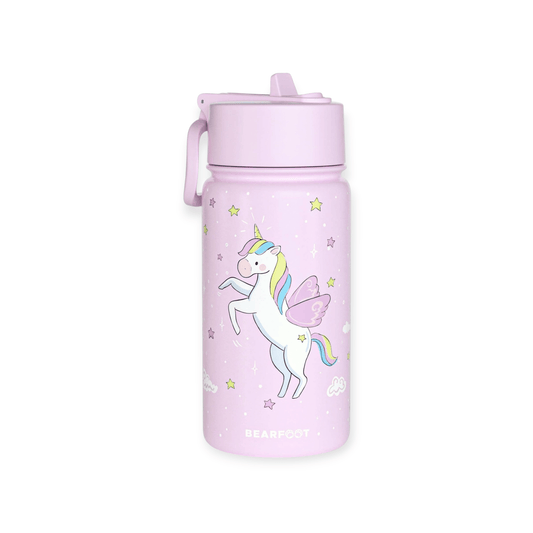 BEARFOOT Kinder Thermo Trinkflasche Edelstahl - Einhorn lila, 400 ml - Siliblu Boutique & Atelier
