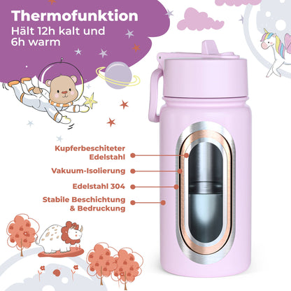 BEARFOOT Kinder Thermo Trinkflasche Edelstahl - Einhorn lila, 400 ml - Siliblu Boutique &amp; Atelier
