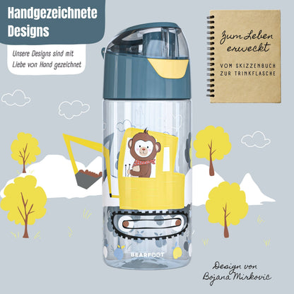 Bearfoot Trinkflasche 450ml - Bagger &amp; Affe - Siliblu Boutique &amp; Atelier