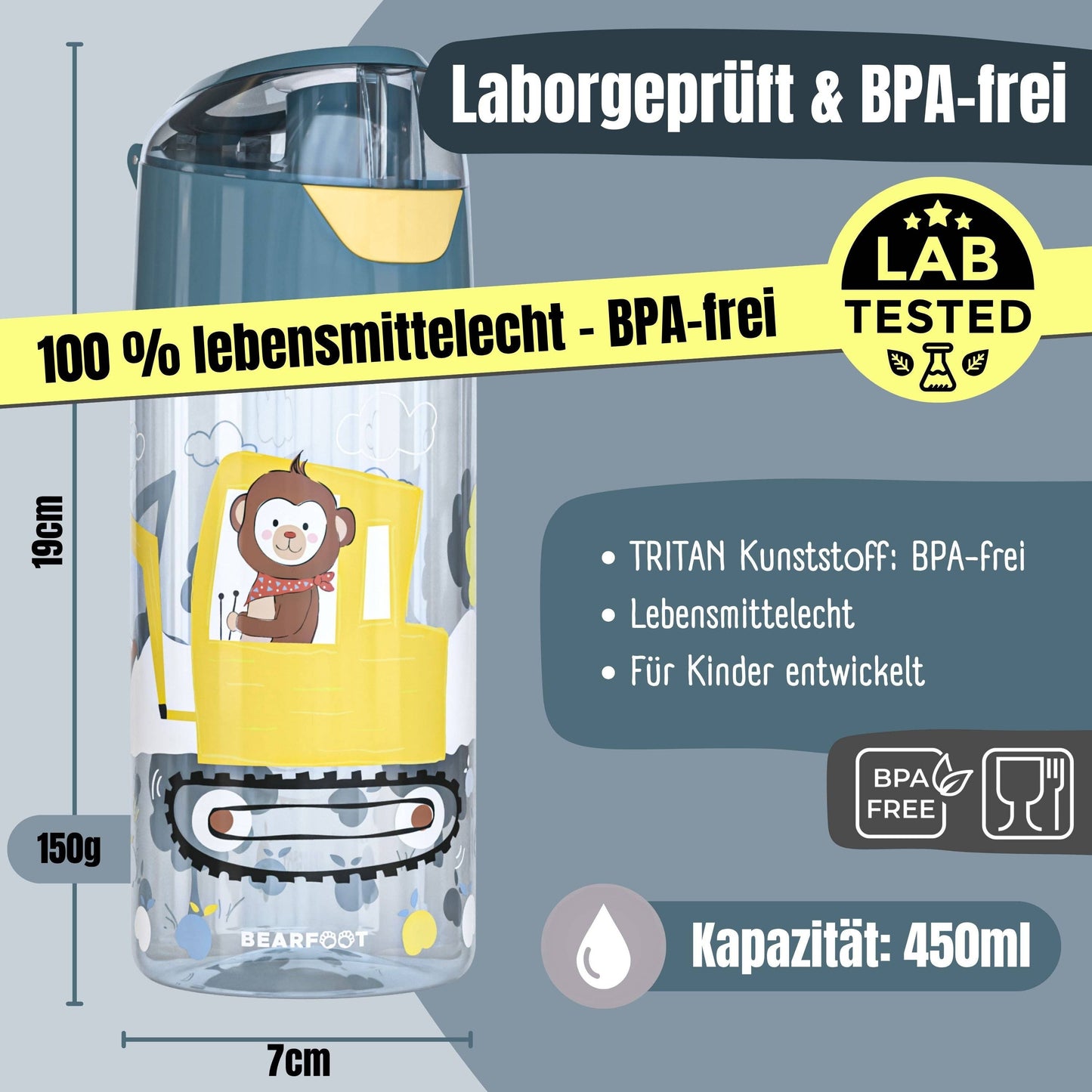 Bearfoot Trinkflasche 450ml - Bagger & Affe - Siliblu Boutique & Atelier