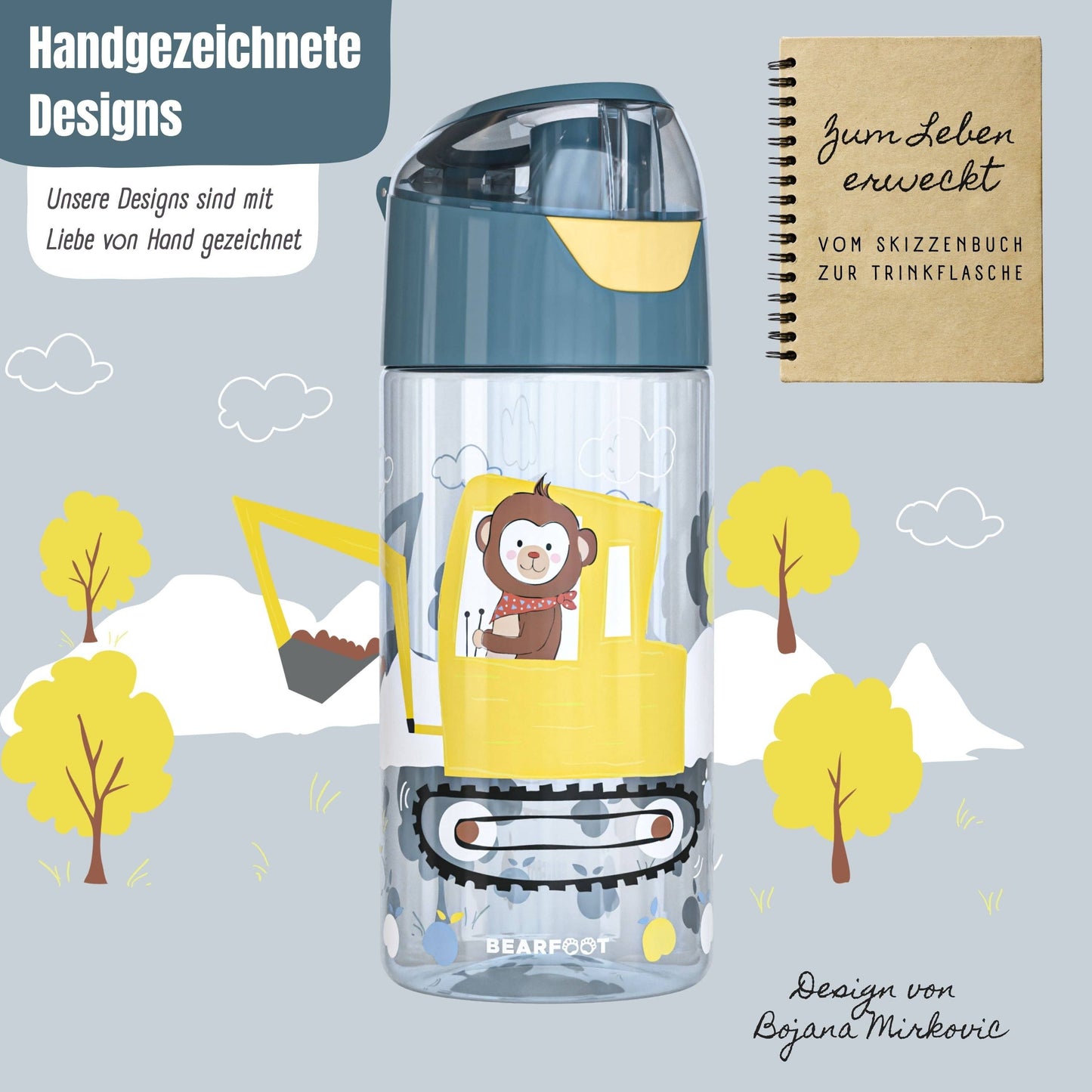 Bearfoot Trinkflasche 450ml - Bagger & Affe