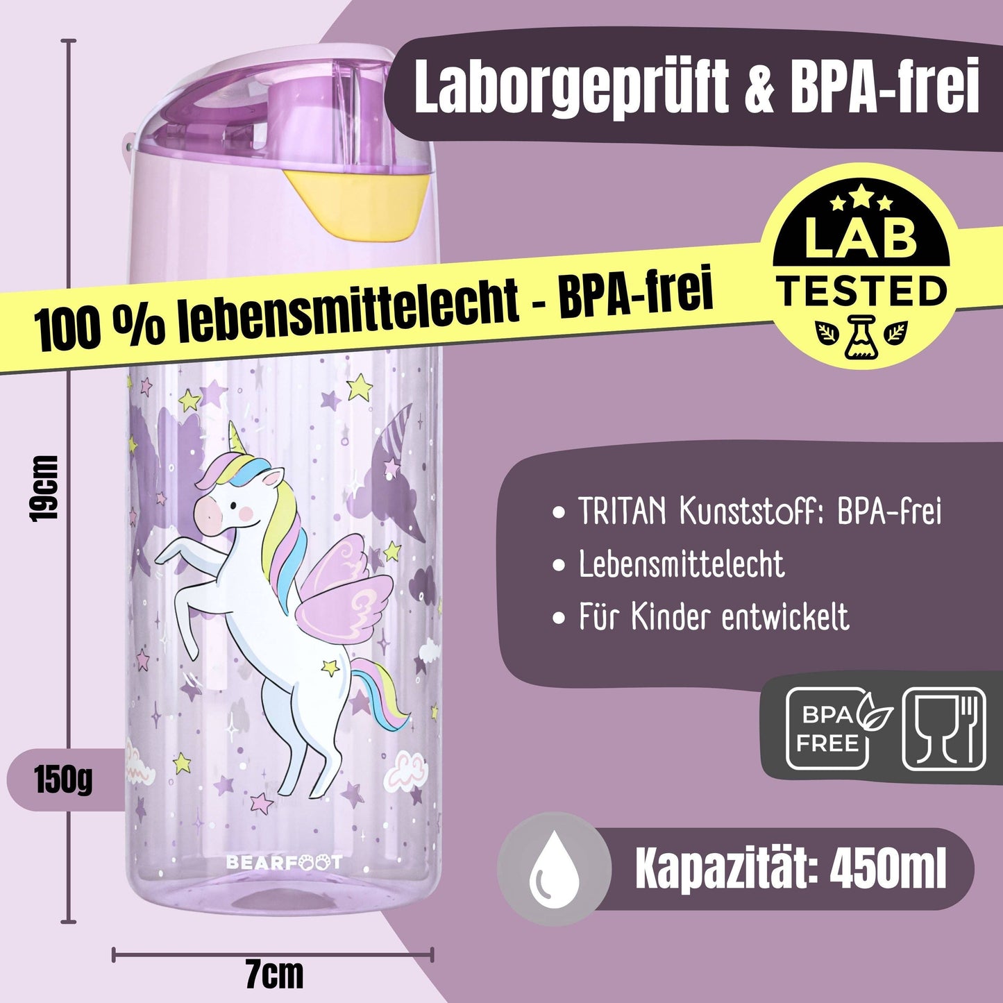 Bearfoot Trinkflasche 450ml - Einhorn