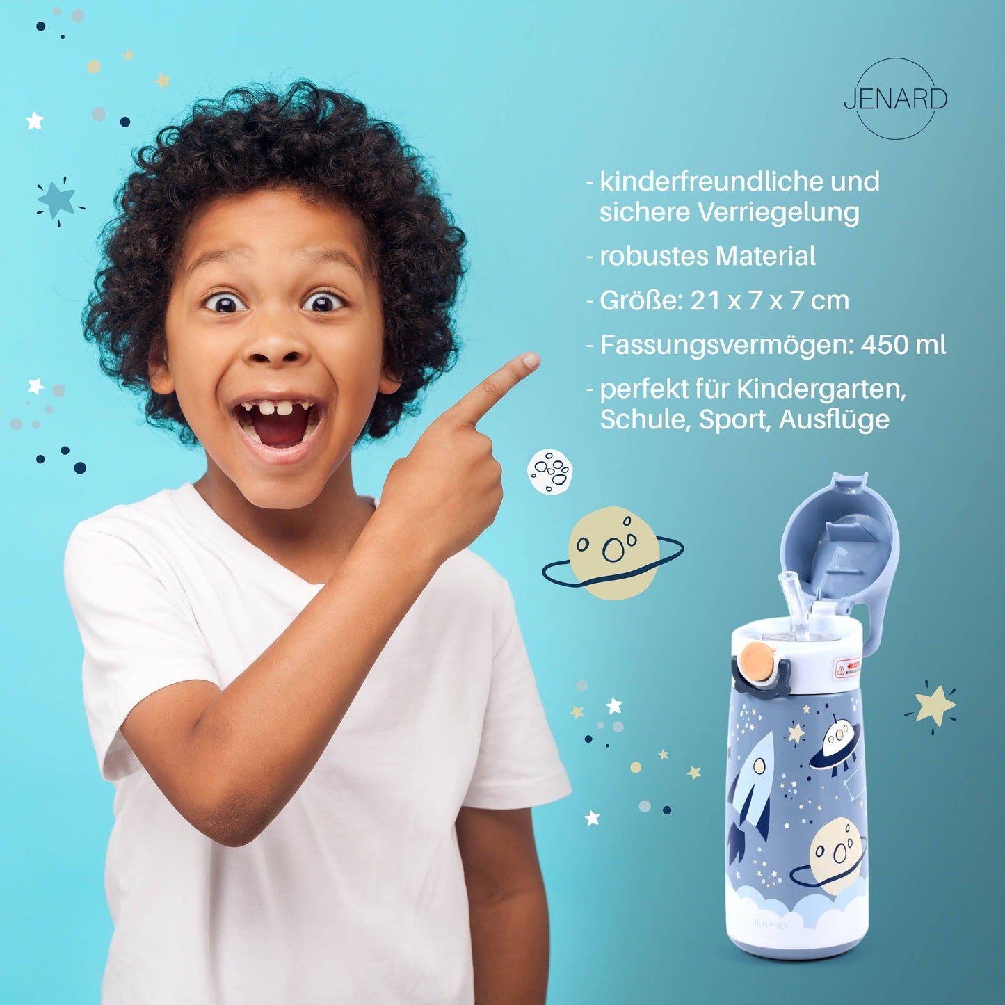 JENARD Trinkflasche Edelstahl - Weltall