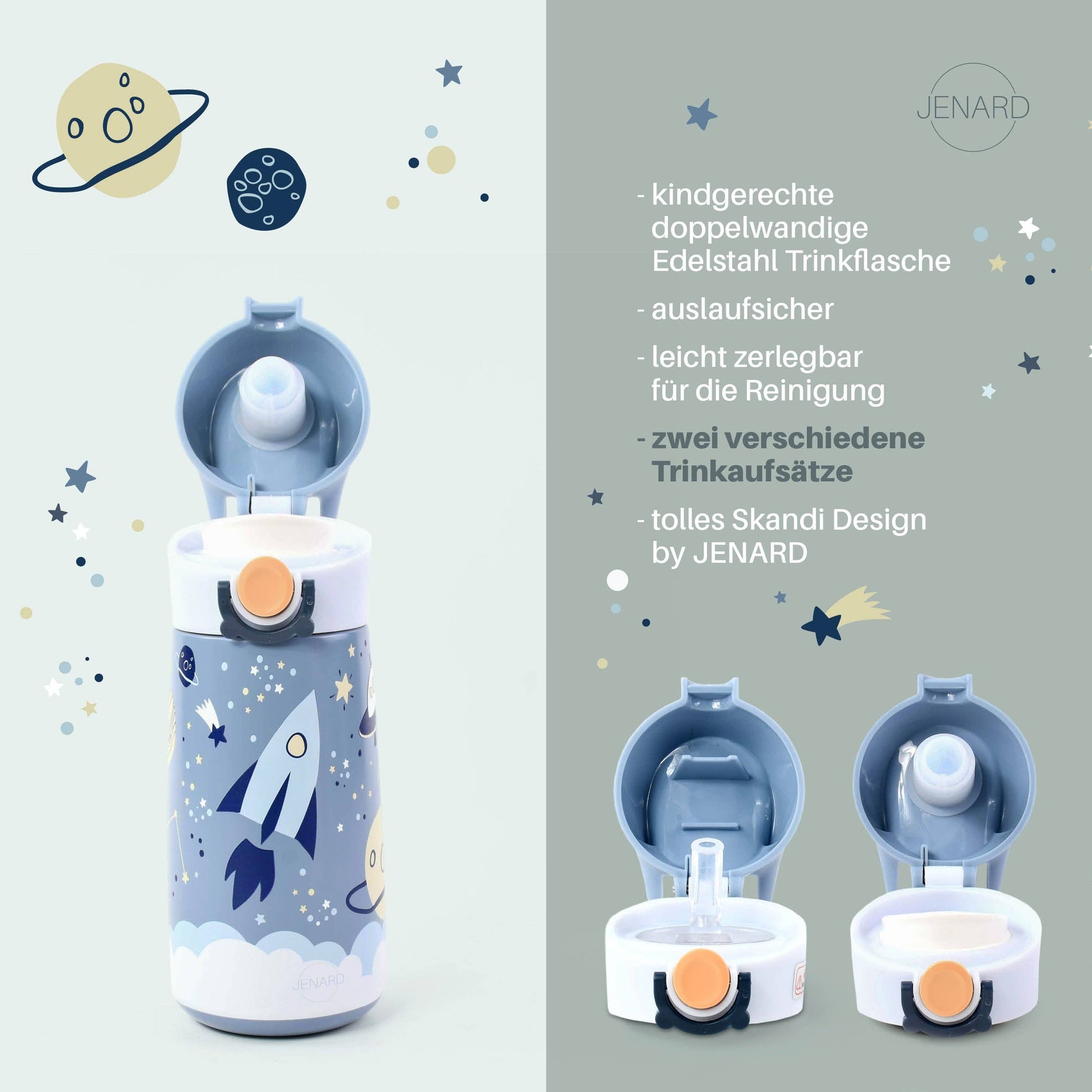 JENARD Trinkflasche Edelstahl - Weltall - Siliblu Boutique & Atelier