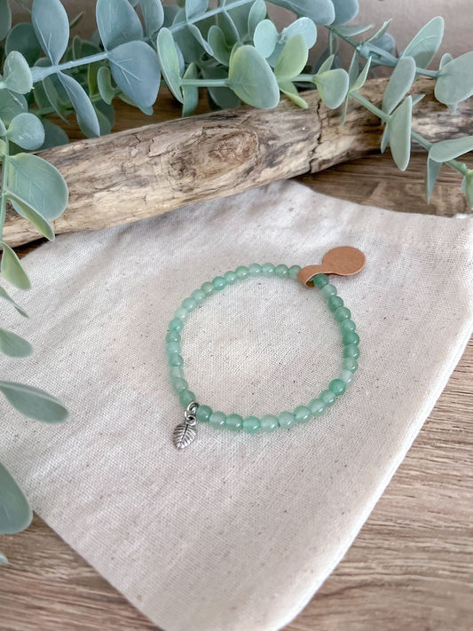 Naturstein-Armband Mint mit Blattanhänger - Siliblu Boutique & Atelier