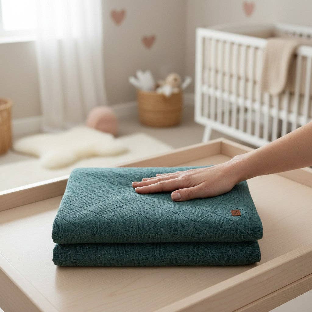 Nuvinokids Babydecke - Dunkelgrüne Herzen - Siliblu Boutique & Atelier
