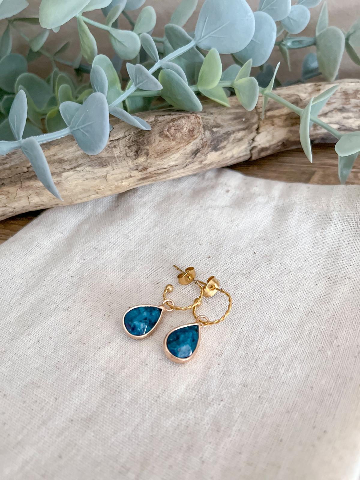 Ohrringe vergoldet "klein" mit Ozeanblauem - Naturstein - Siliblu Boutique &amp; Atelier