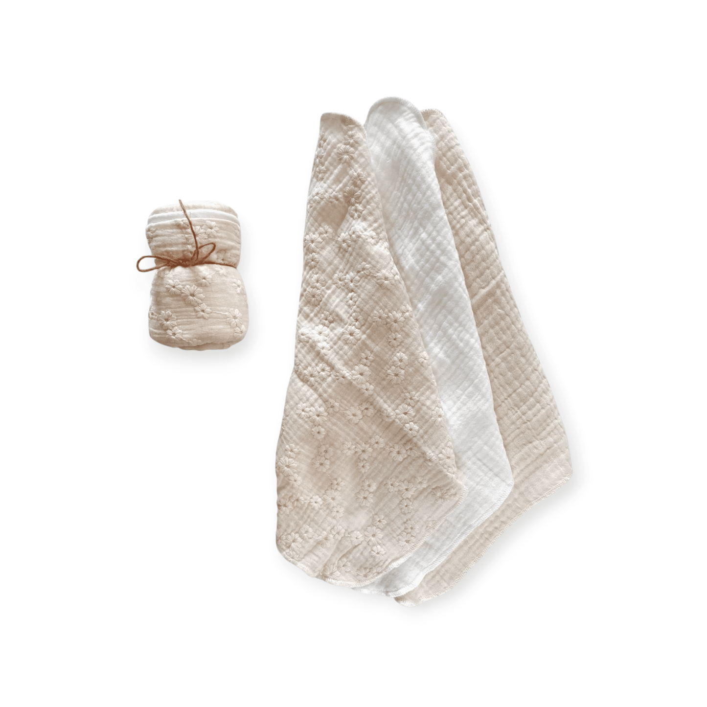 PETITE EvelinaApparel Musselinnuschi 3 - Set - Blumen bestickt, ecru - Siliblu Boutique & Atelier
