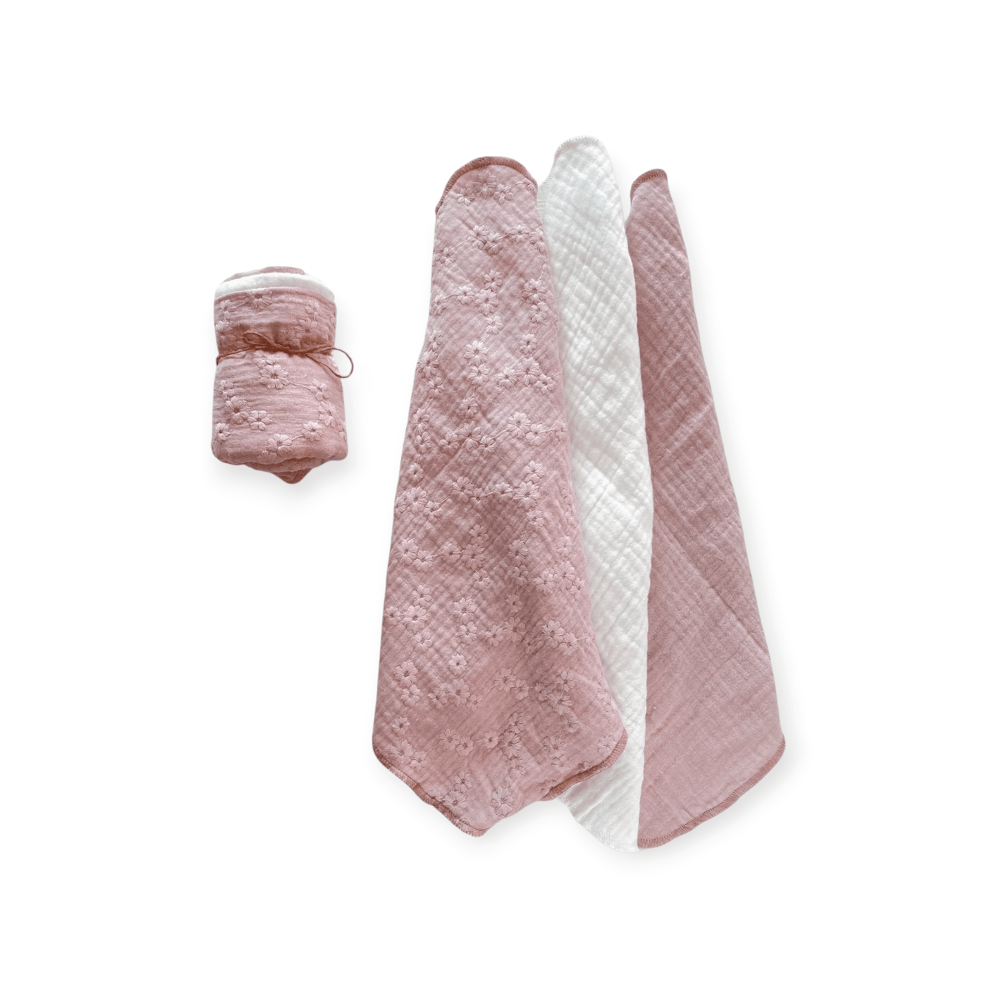 PETITE EvelinaApparel Musselinnuschi 3 - Set - Stickblumen Rosa - Siliblu Boutique & Atelier